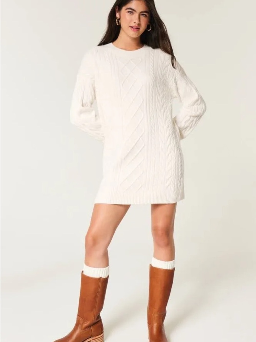Hollister Cream Cable Knit Sweater Dress